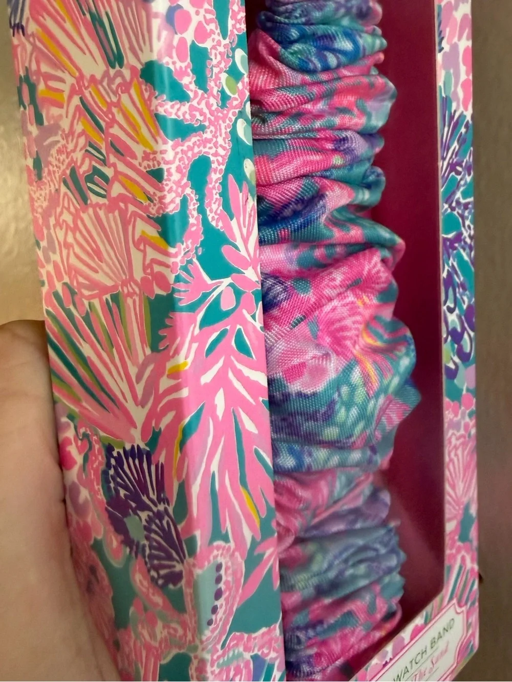 NIB Lilly Pulitzer Apple Watch Band Scrunchie Floral Multicolor Pink Teal